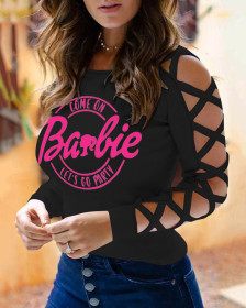 Come On Barbie Let's Go Party Print Criss Cross Long Sleeve Top