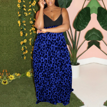 Blue leopard print strap dress
