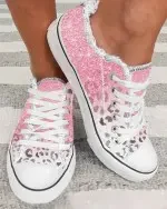 Valentine's Day Ombre Cheetah Print Lace-up Fringe Hem Canvas Sneakers