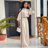 Oversized loose fitting half high collar long sleeved top wide leg pants casual set