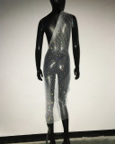 Fishing Net Water Diamond Oblique Shoulder Dress Skinny Dress