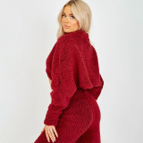 Casual home wear loose fitting lamb plush thickened long sleeved insulation set