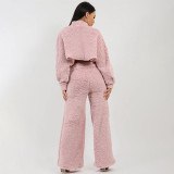 Casual home wear loose fitting lamb plush thickened long sleeved insulation set