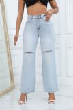 Classic distressed washed straight denim pants