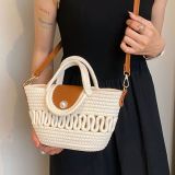 Shoulder bag hollow woven bag Handheld cotton beach bag