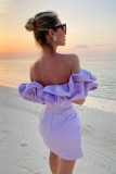Solid color strapless floor shoulder dress