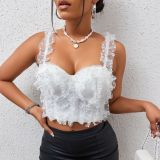 Spliced lace and ruffled edge wrap chest elastic pearl lace strap