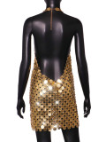 Open back suspender with bead patch patchwork sequin dress