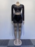 Long sleeved sexy set with patchwork hot diamond straps