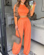 Solid color round neck long sleeved wide leg pants two-piece set
