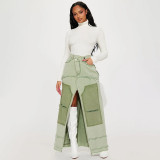 Brushed Irregular High Waist Zipper Split A-line Loose Denim Skirt
