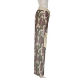 Mesh perspective camouflage printed patchwork pants