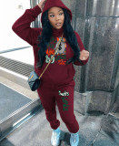 Plush sweater two-piece hoodie casual printed sports cover