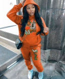 Plush sweater two-piece hoodie casual printed sports cover