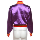 Embroidery stitching with contrasting colors Slim Fit Jacket Baseball Coat