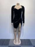 Hip Wrap Split Large Neck Tight Elastic Sequin Dress