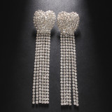 Love tassel earrings with exaggerated design and rhinestone earrings