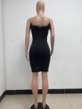 Solid backless sleeveless bra feather buttocks dress