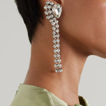 Rhinestone tassel ear clip with water droplet shaped earrings
