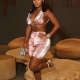 Open navel embroidered vest high waisted tight casual shorts set