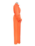 Solid color long sleeved chiffon wide leg jumpsuit