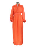 Solid color long sleeved chiffon wide leg jumpsuit