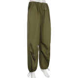 Woven pants Loose multi pocket vintage drawstring overalls