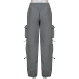 Low rise adjustable straight tube work casual pants
