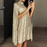Small standing neck sequin dress loose fitting women's clothing