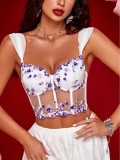 Fish bone bra with French embroidery rose floral bra