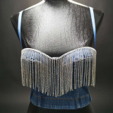 Denim bra niche tassel diamond suspender vest with chest pad for external wear