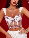 Fish bone bra with French embroidery rose floral bra