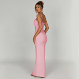 Slim fitting patchwork dress with strap and open back