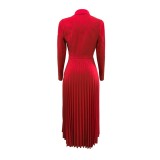 Solid color slim fitting shirt casual pleated women's dress