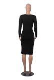 Round neck dress with brushed and thickened slim fitting buttocks skirt