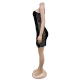 Single shoulder sequin split buttocks dress