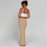 Solid color buttocks wrapped long skirt