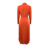 Solid color slim fitting shirt casual pleated women's dress