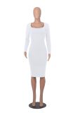Round neck dress with brushed and thickened slim fitting buttocks skirt
