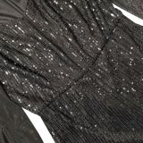 Beaded sequin long sleeved hollowed out short sleeved jumpsuit