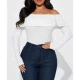 Solid Thick Button Lapel Off Shoulder Top