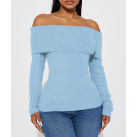 Solid Thick Button Lapel Off Shoulder Top
