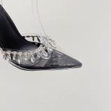 Luxury Rhinestone Chain Pointed Imitation Silk Super High Heel Slim Heel Wedding Shoes