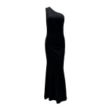 Single Shoulder High Split Elegant Ladies Sequin Long Dress