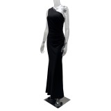 Single Shoulder High Split Elegant Ladies Sequin Long Dress