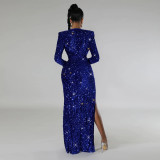 Solid Sequin Sexy Split Long Dress with Sexy One Piece Set