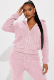 Casual Hooded Rice Fleece Two Piece Set