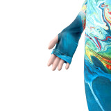 Y2k printed sleeve with zipper elastic slim fitting jumpsuit