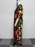 Positioning and contrasting color printed loose split dress