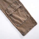 Tie dyed denim high waisted straight leg patchwork multi pocket pants